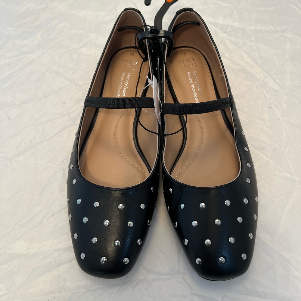 Time and Tru Black Studded Mary Jane Flats